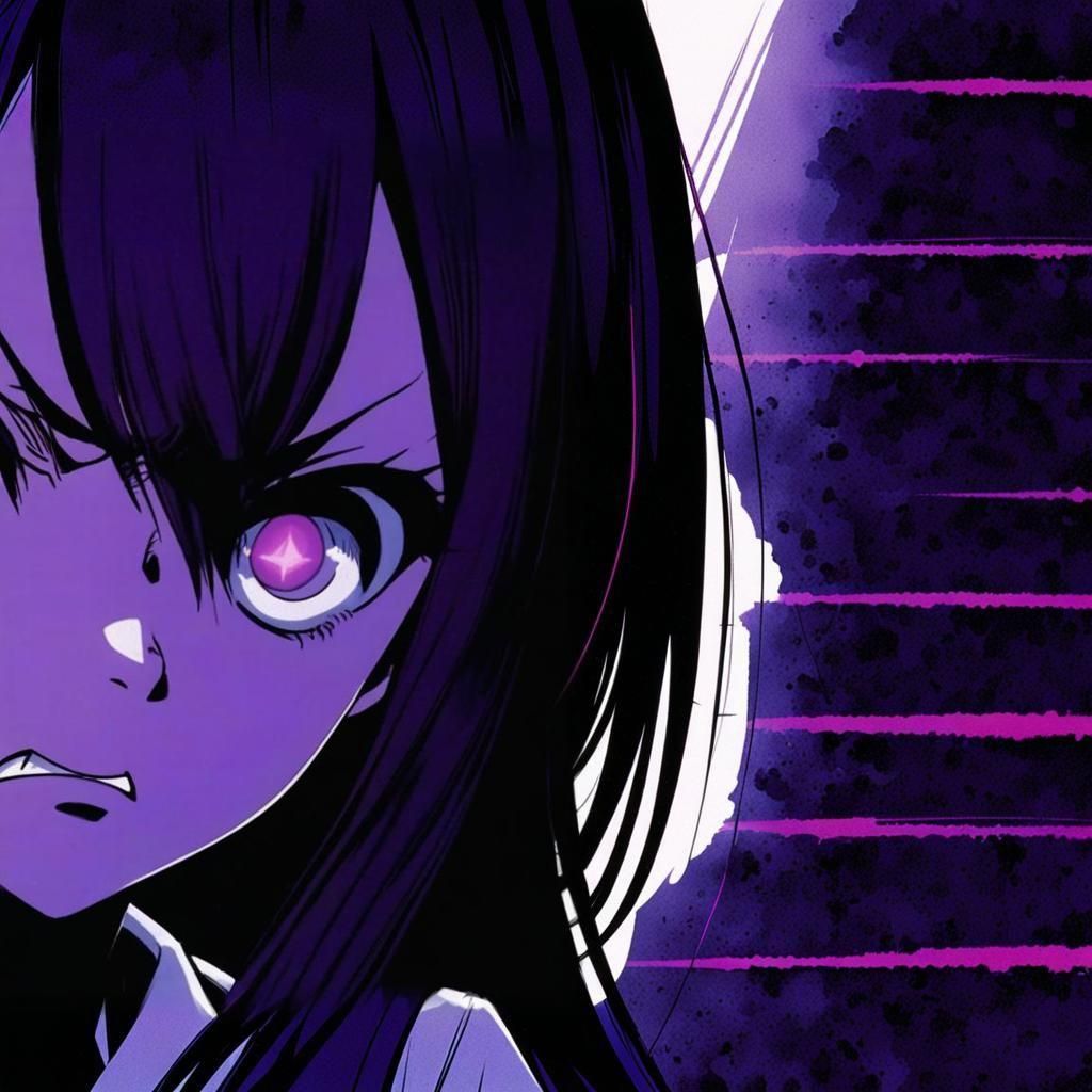 Anime Woman with Violet Eyes in Manga Style