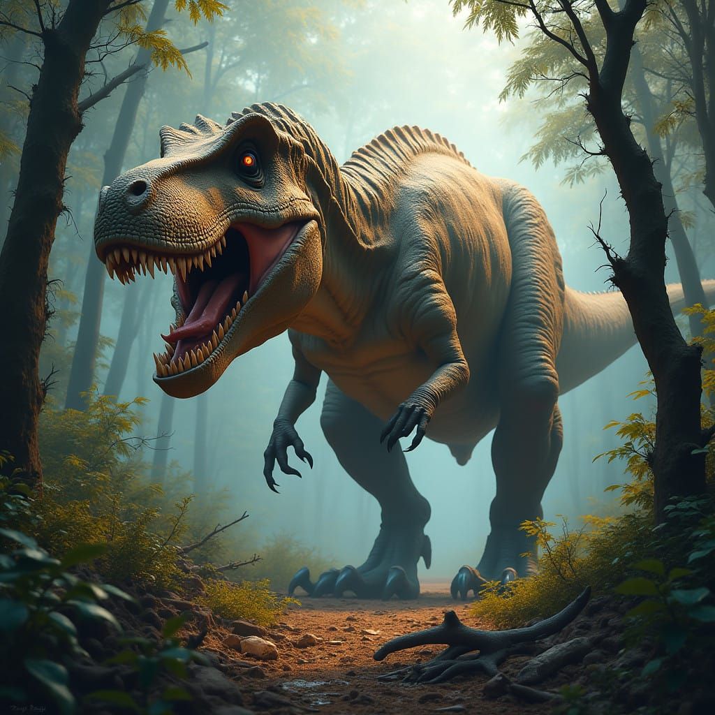Dark T Rex Emerges from Prehistoric Dawn