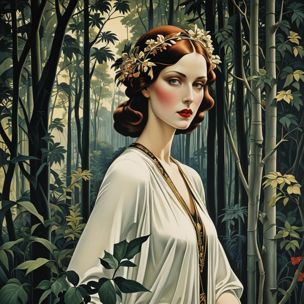 Elegant Art Deco Illustration in Surreal Style