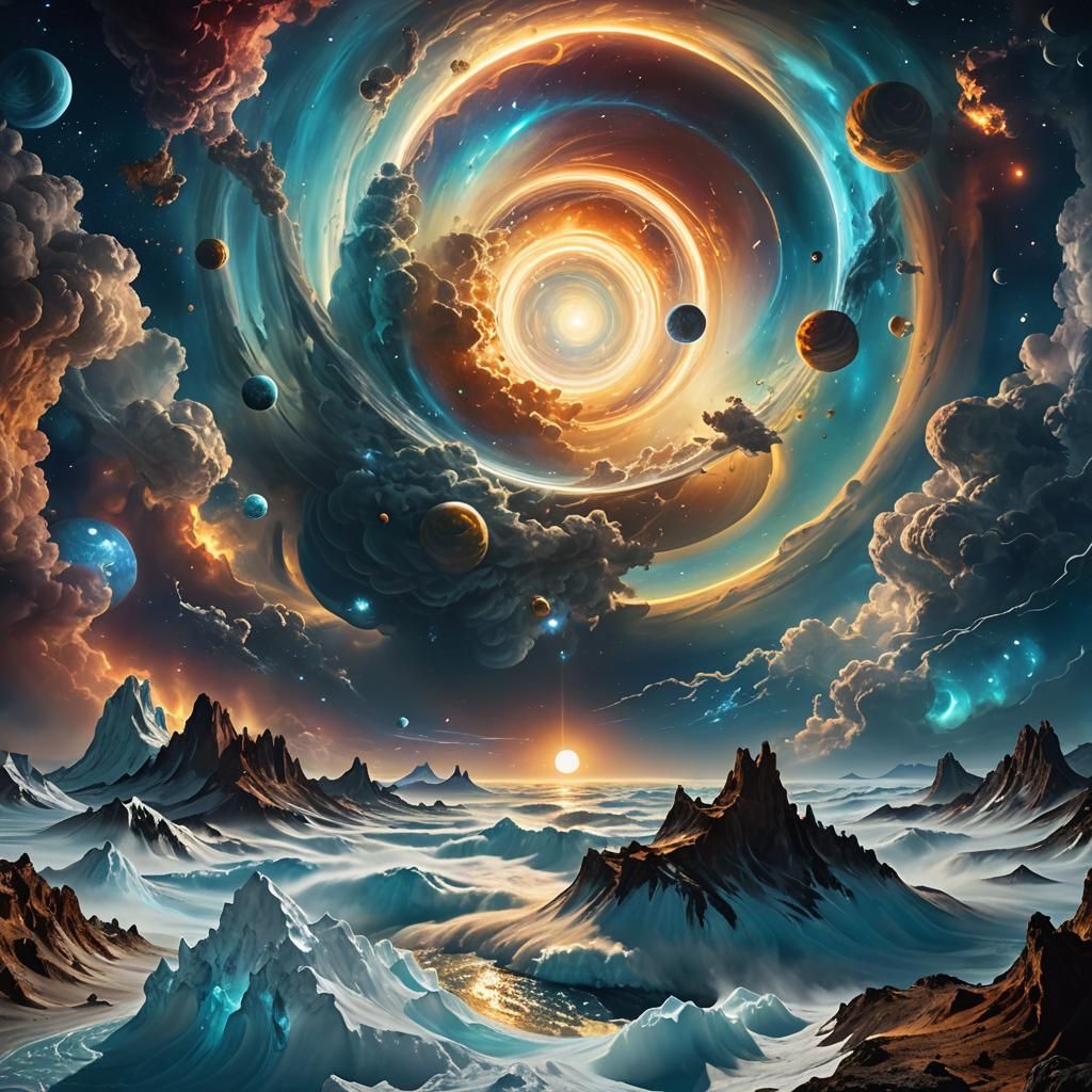 Majestic Planet with Crystalline Rings in Digital Painting