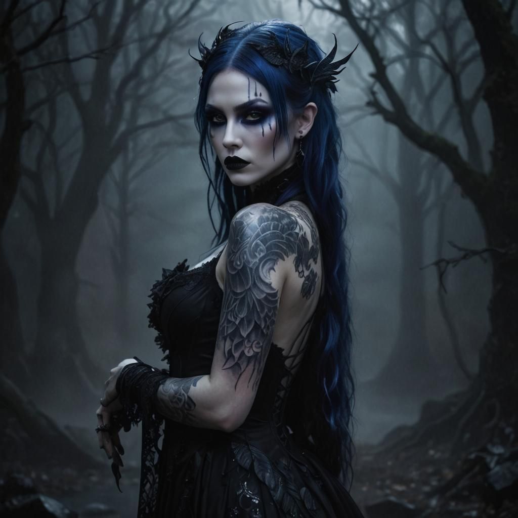 Ethereal Gothic Woman with Demon Wings in Dark Fantasy