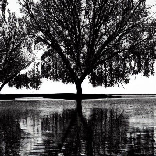 Minimalist Black and White Trees in Water