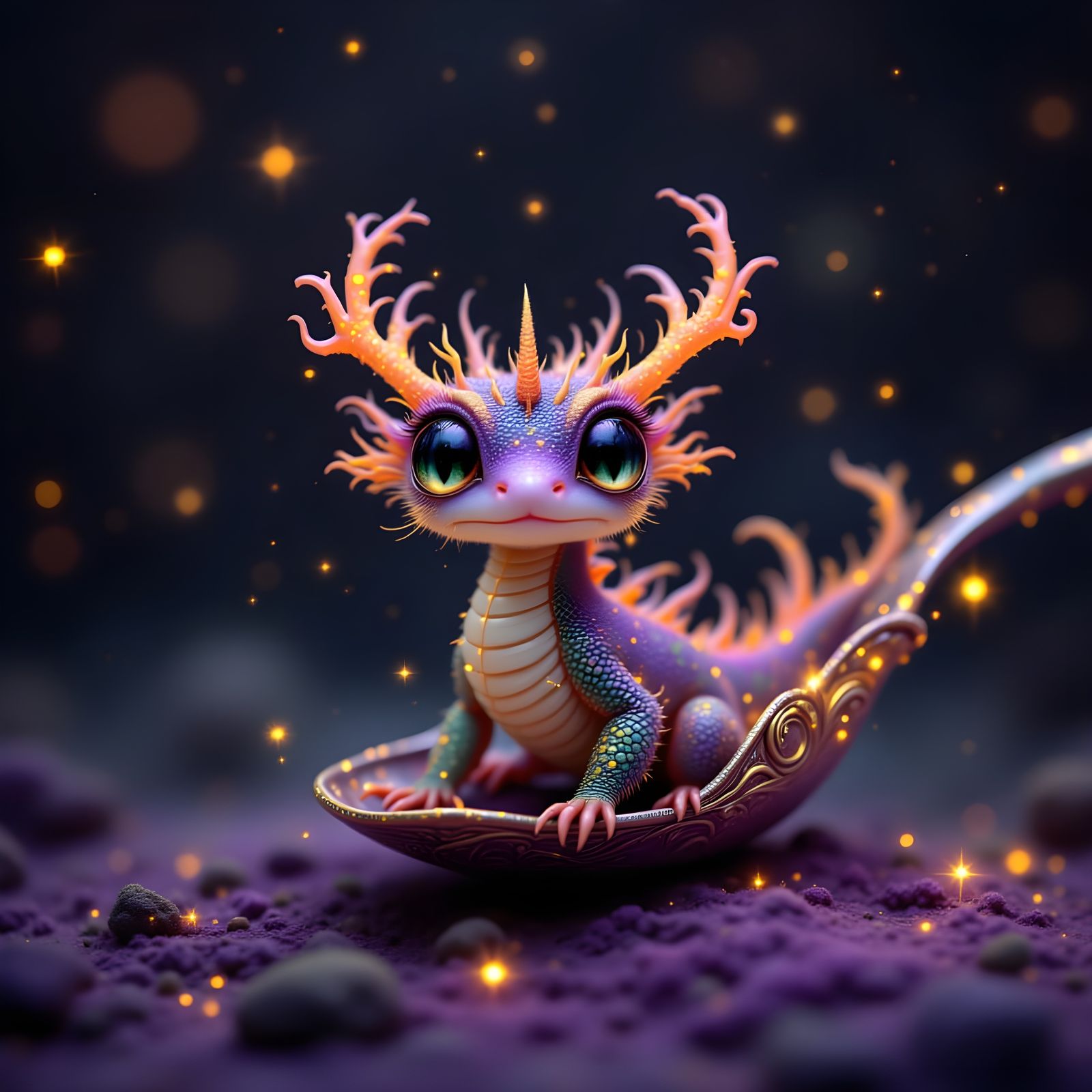 Tiny Chinese Dragon in Ornate Chrome Spoon