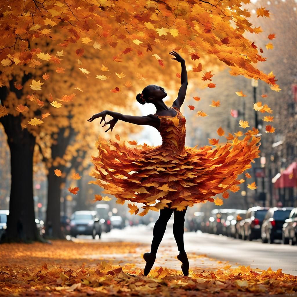 Autumn Leaf Ballerina in Ethereal Impressionistic Style