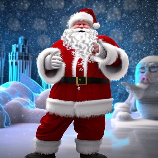 Yeti Santa Claus in Ice Palace, Photorealistic Render