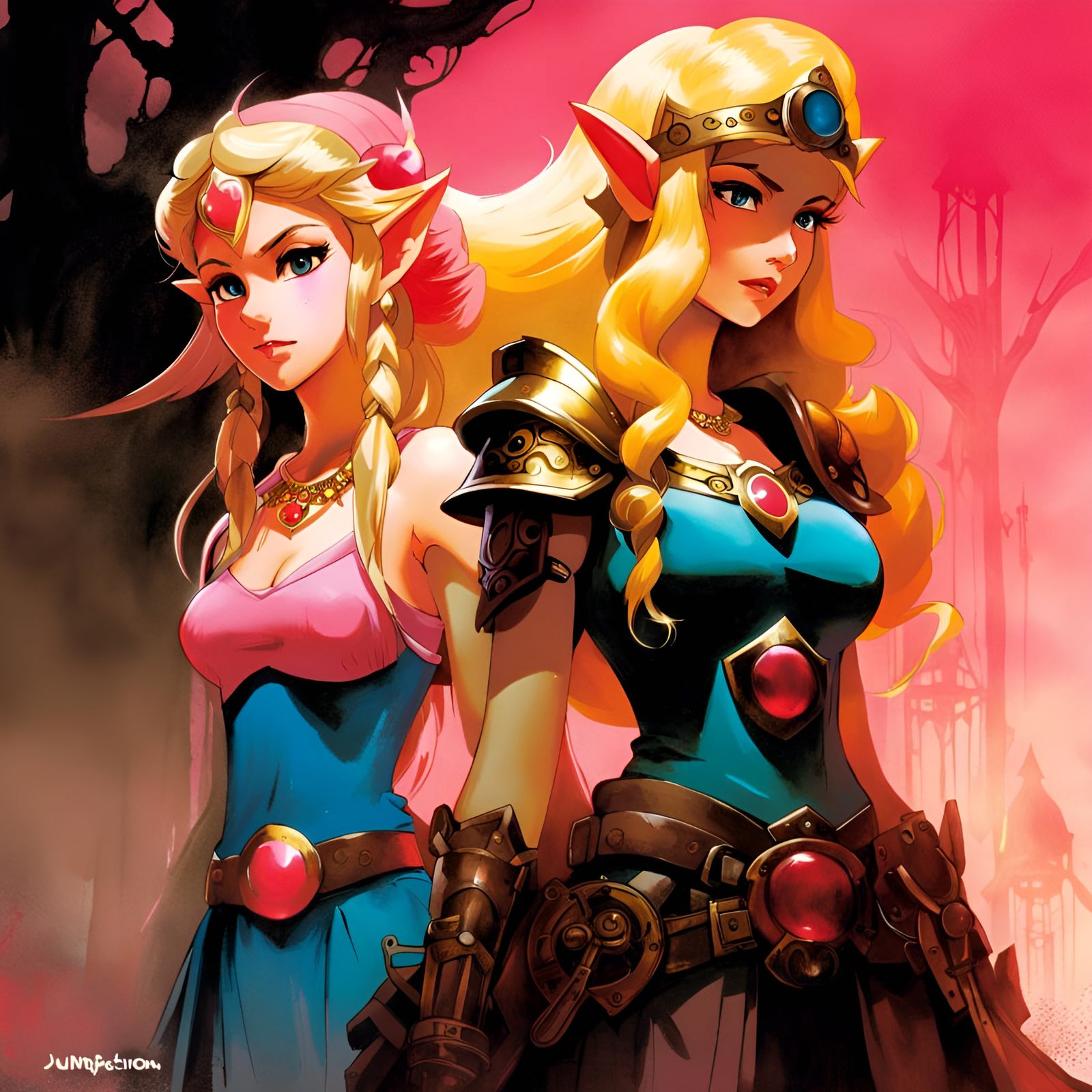 Warrior Princess Zelda and Princess Peach Illustration