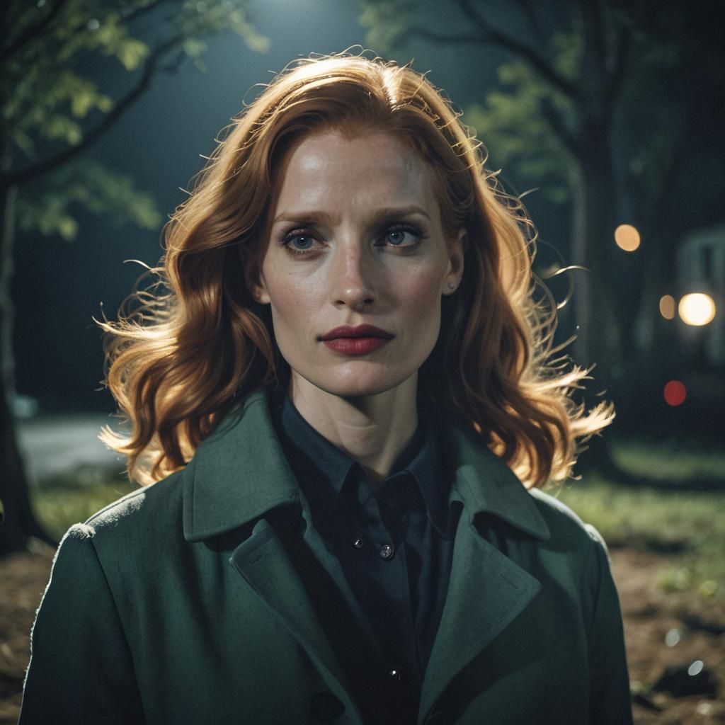 Jessica Chastain in Shadow, Lit by Moonlight