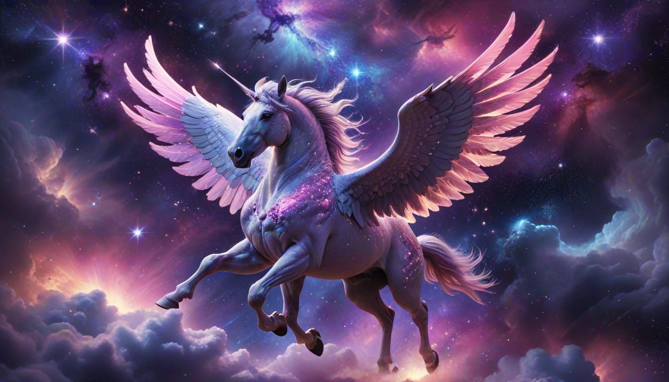 Pegasus Soaring Through Nebula in Fantasy Art