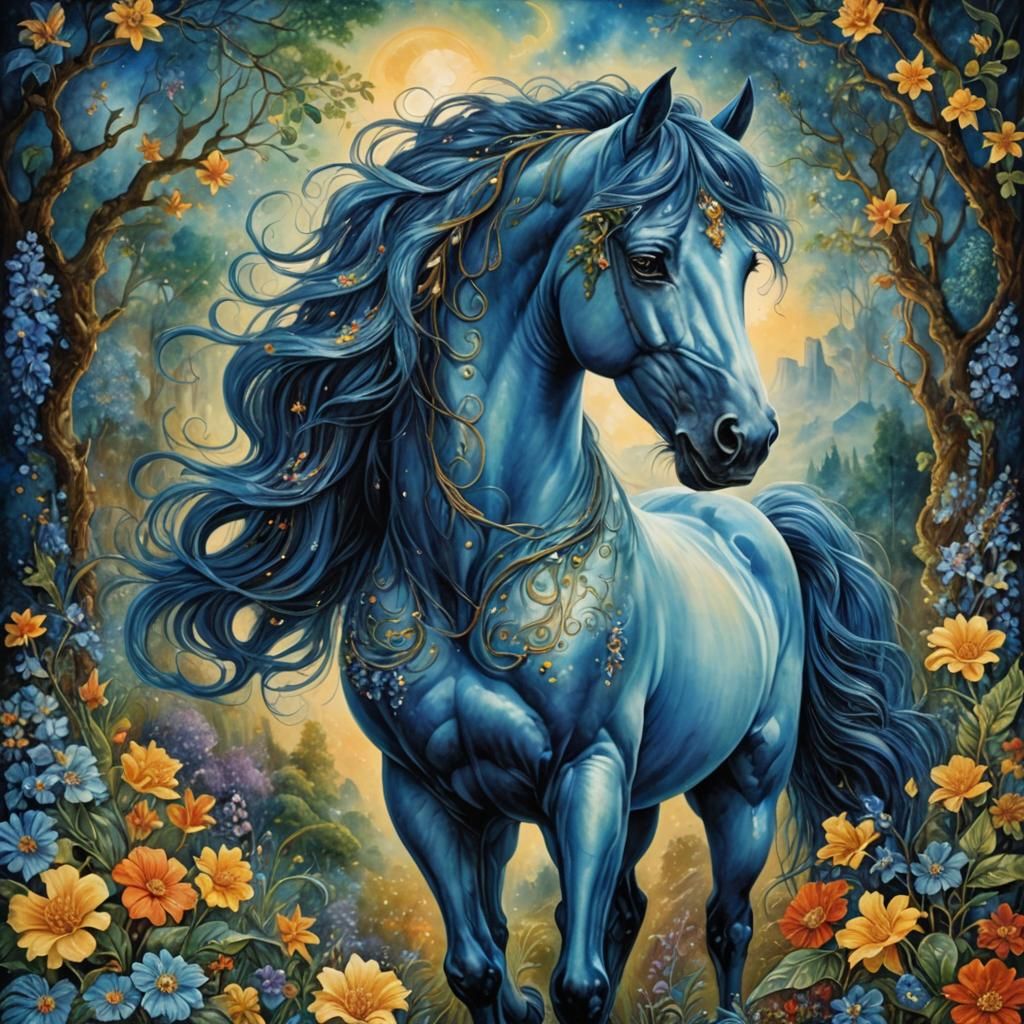Blue Horse in a Visionary Art Style