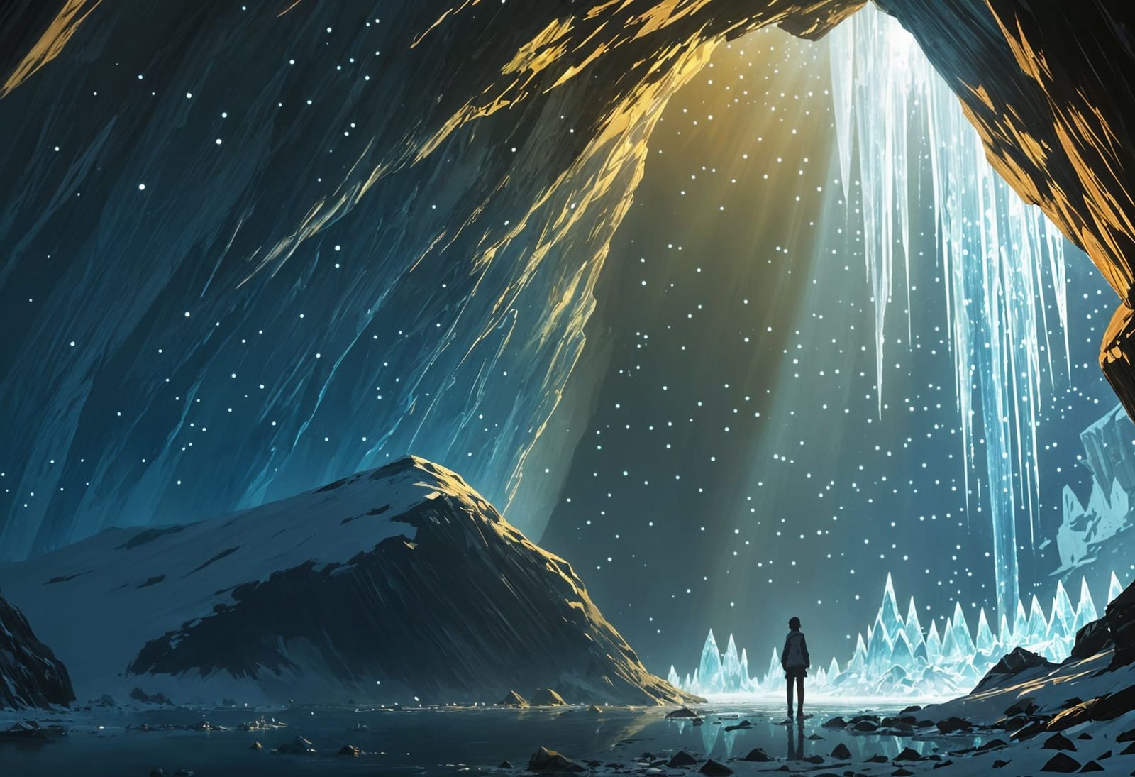 Mystical Ice Cave Landscape in Anime Style