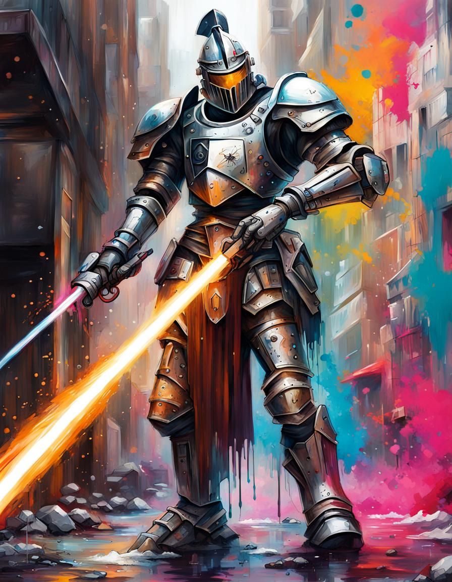Mech-Armored Arthurian Knight Graffiti Art