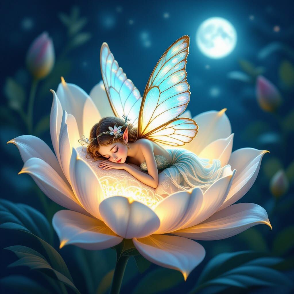 Fairy Asleep in Bioluminescent Flower