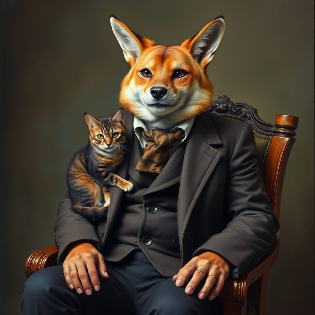 Realistische Darstellung eines langhaarigen Männlichen Hyäne...