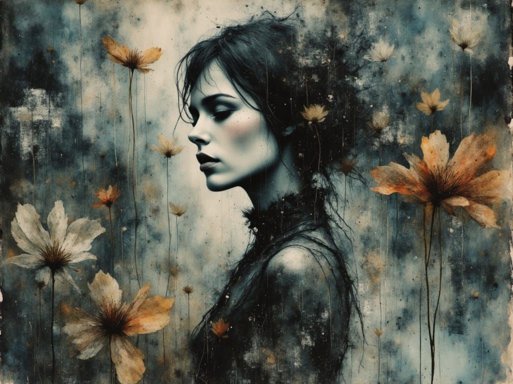 Surreal Female Figure Emerging from Chaos in Watercolor and ...