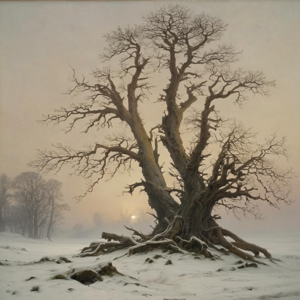 Old Tree in Caspar David Friedrich Style