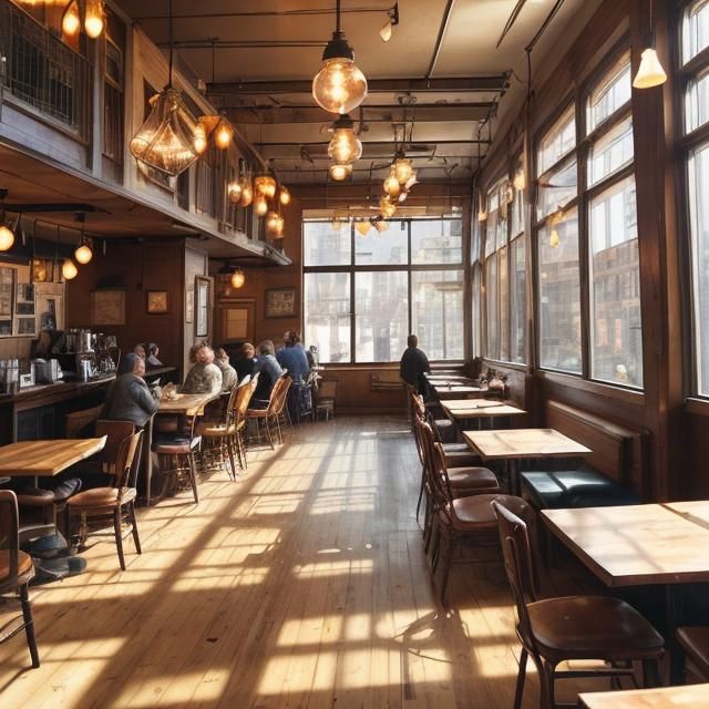 Vintage Coffee Shop Interior with Sunlight