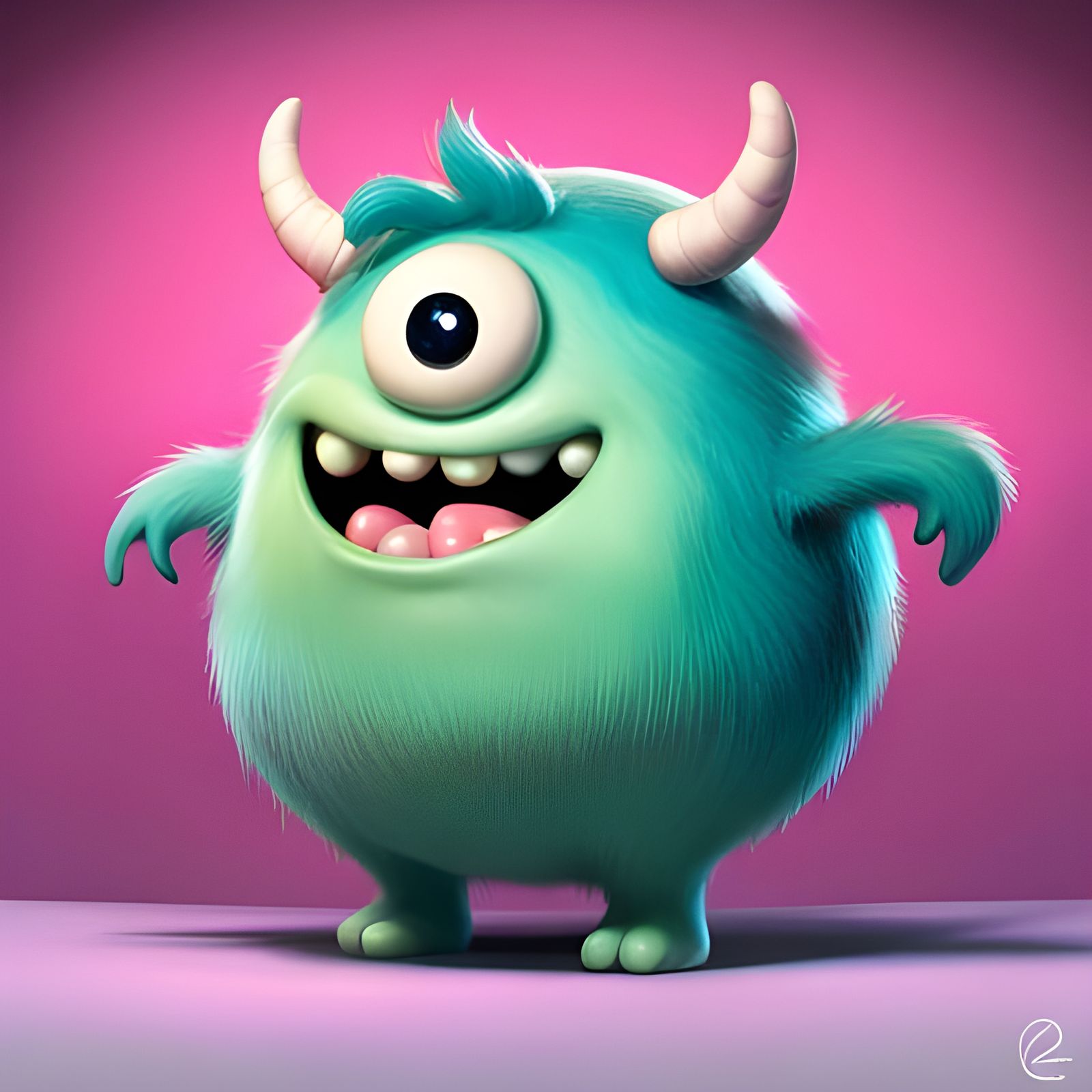 Cute Fluffy Monster in Candy World: Digital Art