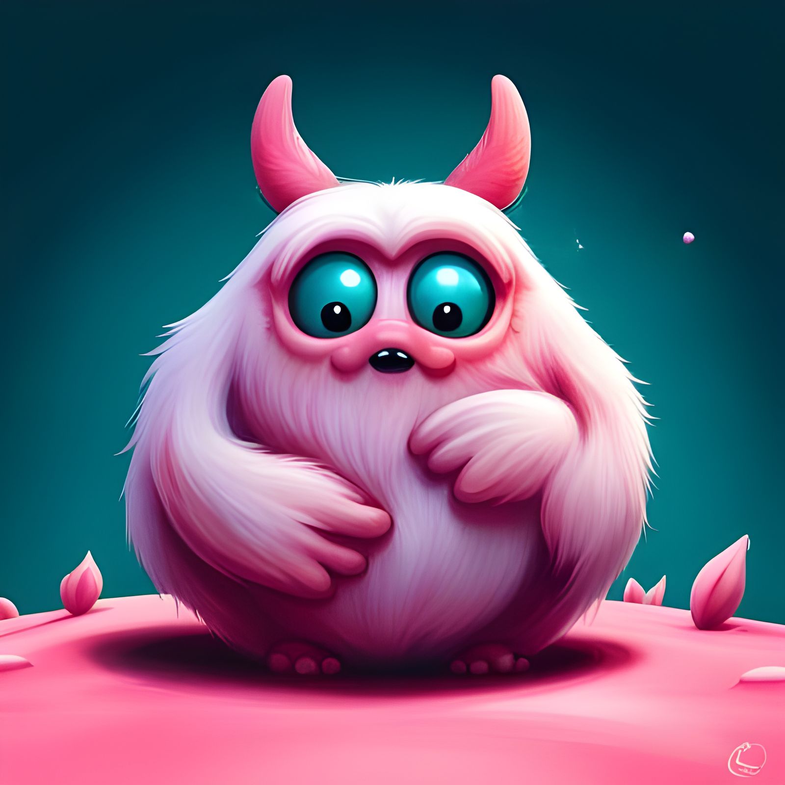 Cute Fluffy Monster in a Candy World