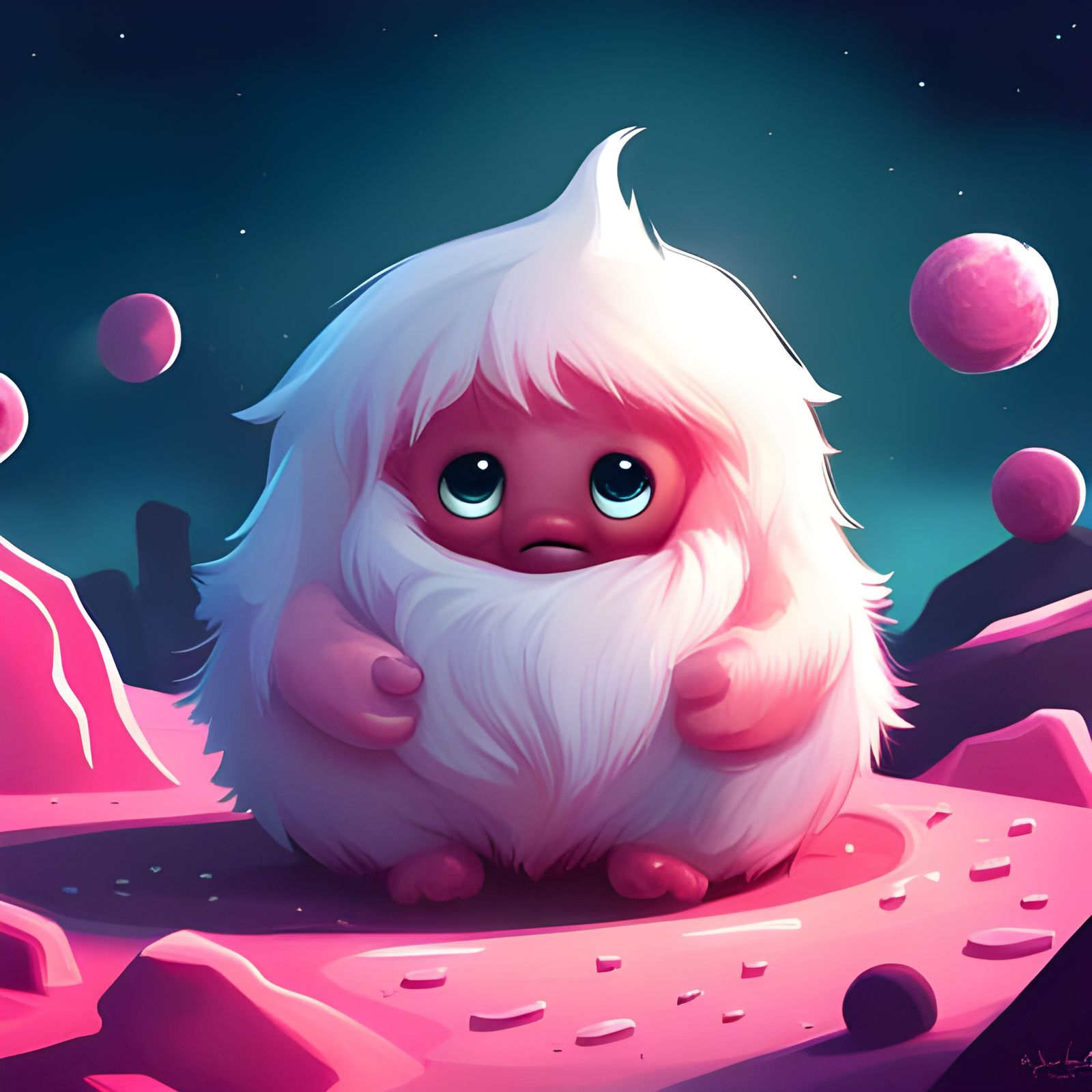 Cute Fluffy Monster in a Candy World
