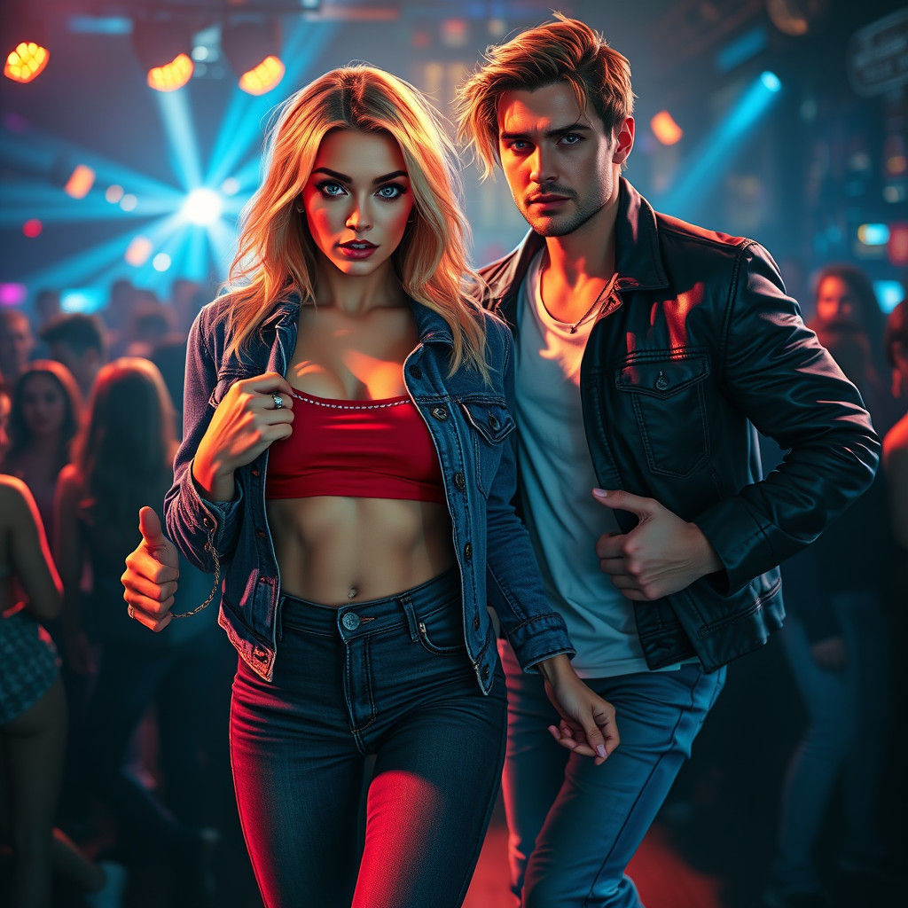 Blonde Woman Dancing in Nightclub, Photorealistic Digital Ar...