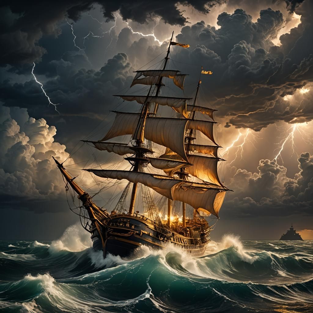 Baroque Seascape: Ocean God in Stormy Seas