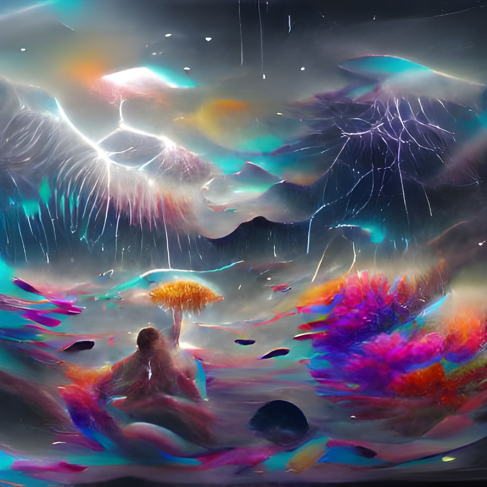 Astral Cosmic Thunderstorm in Mixed Media Style