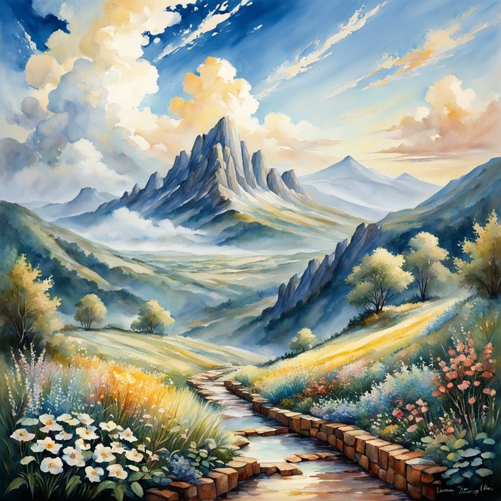 Heavenly Paradise with Soft White Clouds and Shimmering Gold...