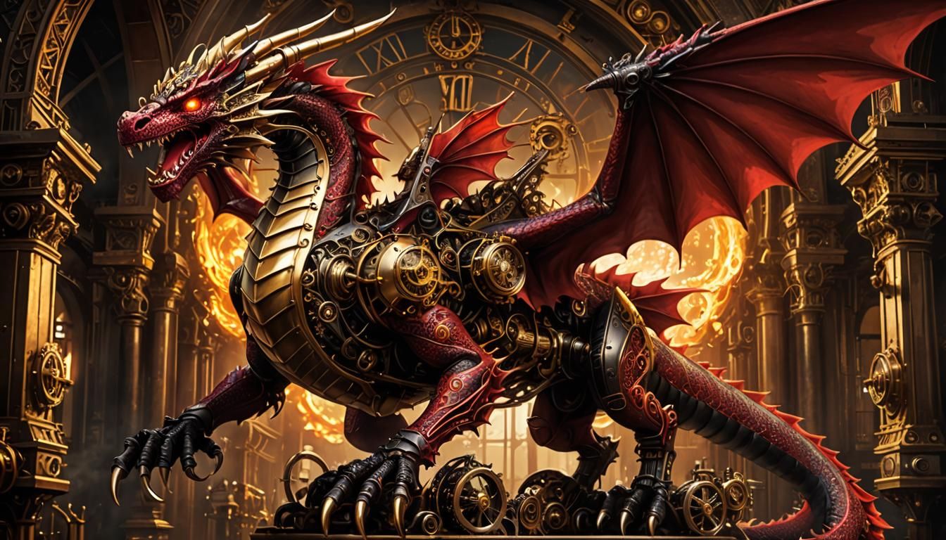 Crimson Clockwork Dragon Spreads Massive Wings in Steampunk ...