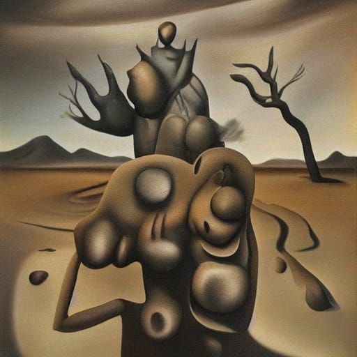 Surreal Desert Landscape with Melting Forms