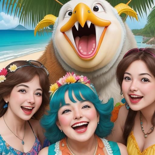 Joyful Bird Festival Dance as Exaggerated Portrait