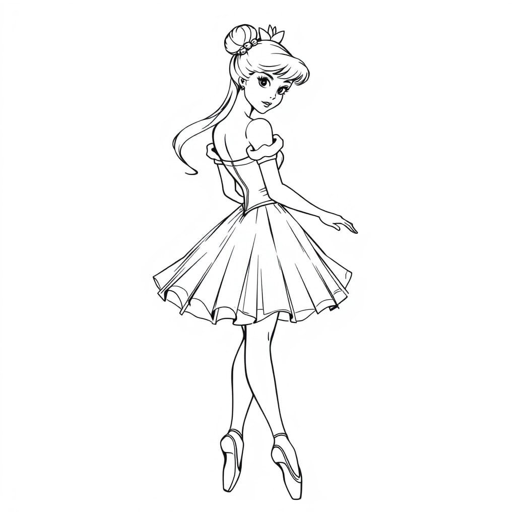 Princess in Elegant Black and White Ballet Sketch
