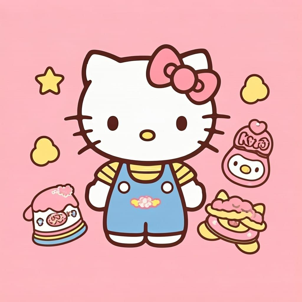 Kawaii Hello Kitty in Vibrant Pastel Paradise