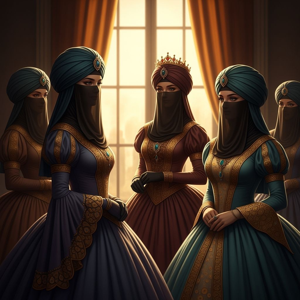 Regal Princesses in Turbans and Gowns Prepare for Coronation