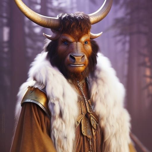 Native American Man with White Buffalo in Photorealism