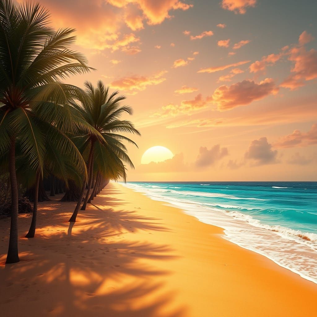 Serene Paradise Beach at Dusk in Hyperdetailed Unreal Engine...