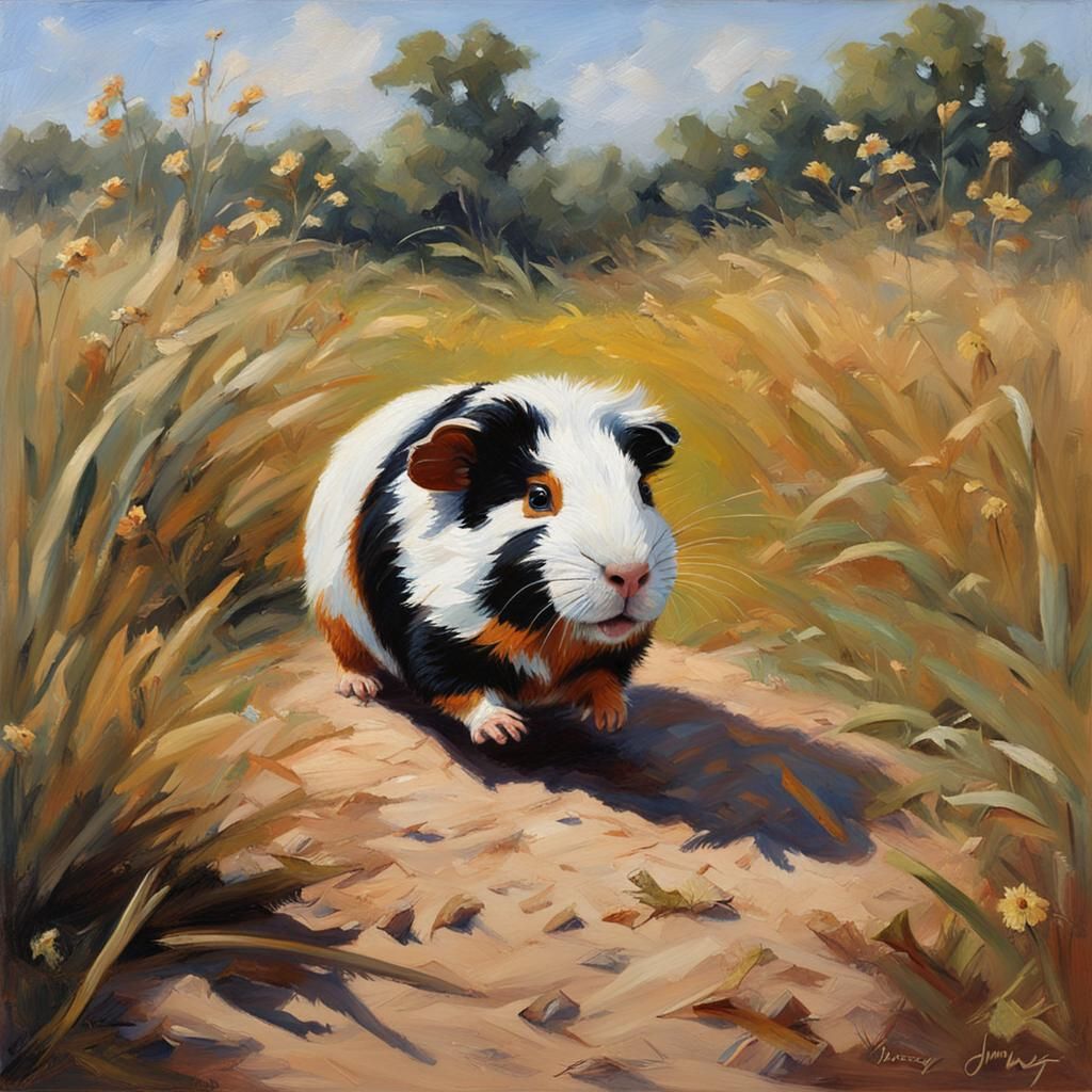 Guinea Pig Runs Free: Oil Painting