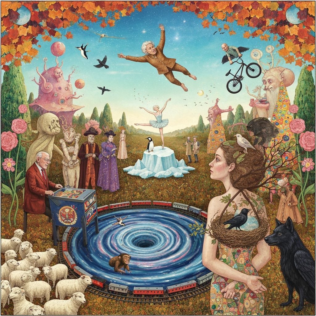 Surreal Earth Whirlpool with Cosmic Ballet, Paper Collage