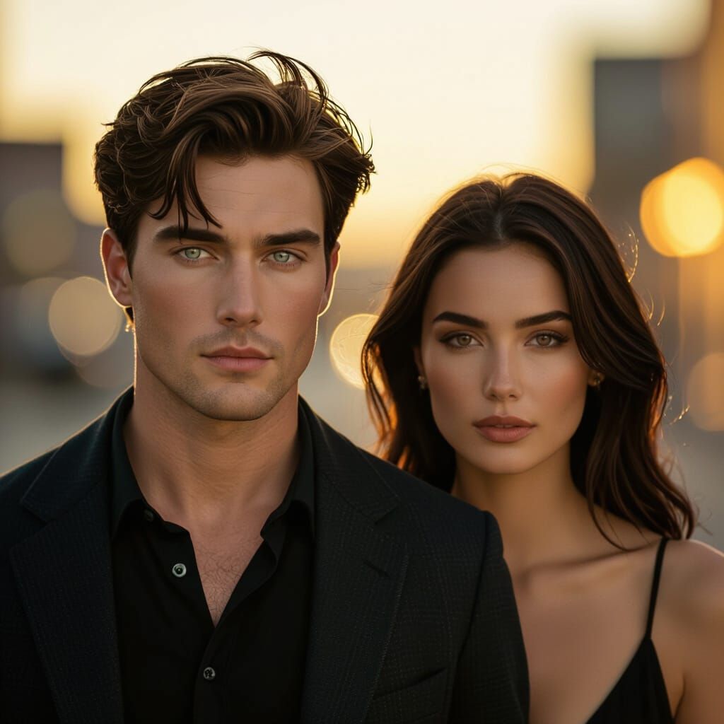 Ethereal Couple's Intense Bond in Golden Hour Light