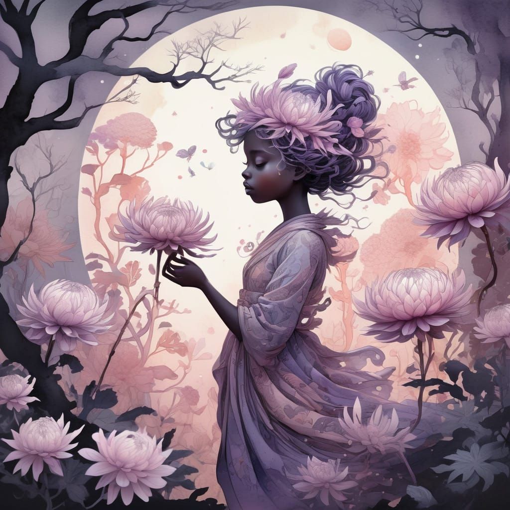 Whimsical Dahlias in Dreamlike Watercolor Style