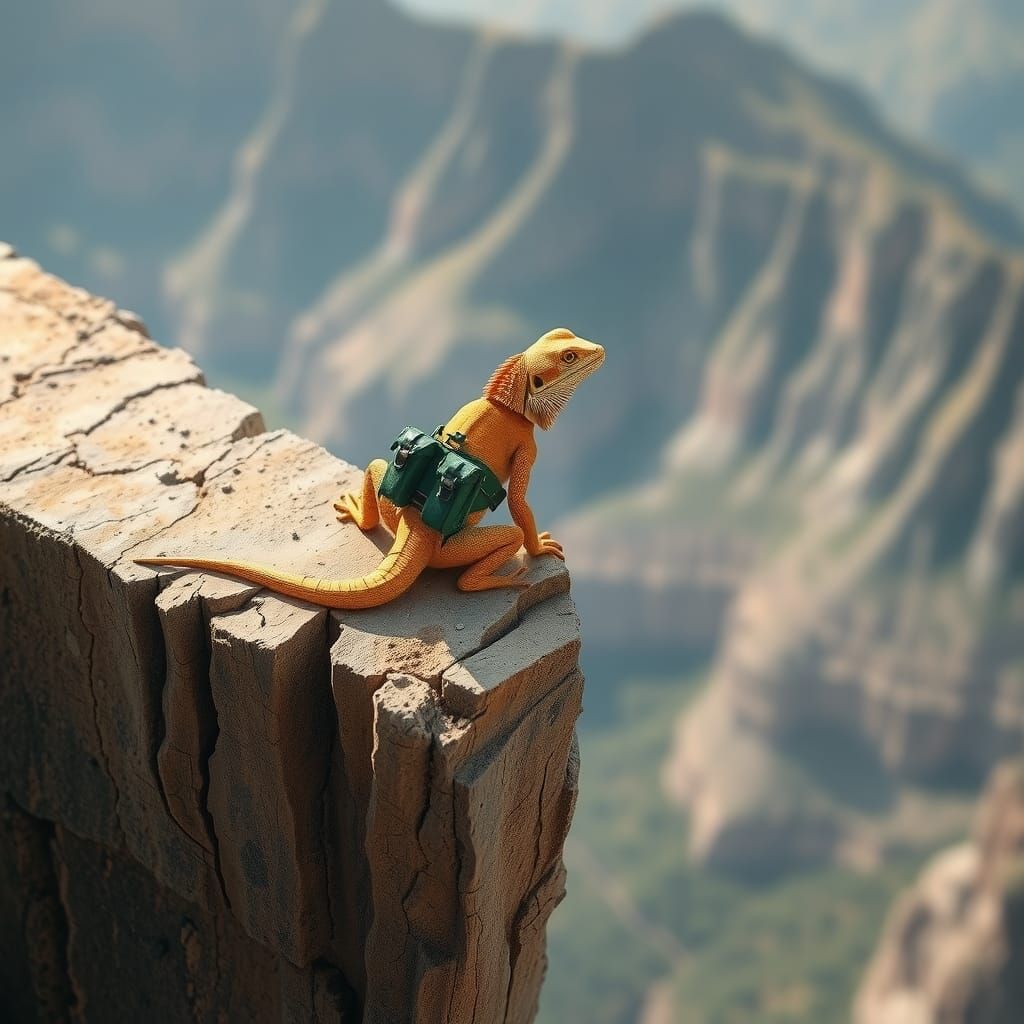 Lizard Prepares for Cliff Base Jump