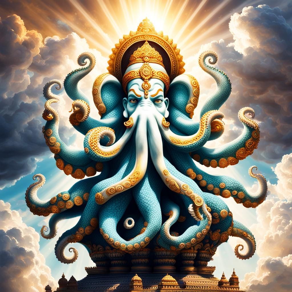 Four-Headed Brahma as Octopus in Divine Light