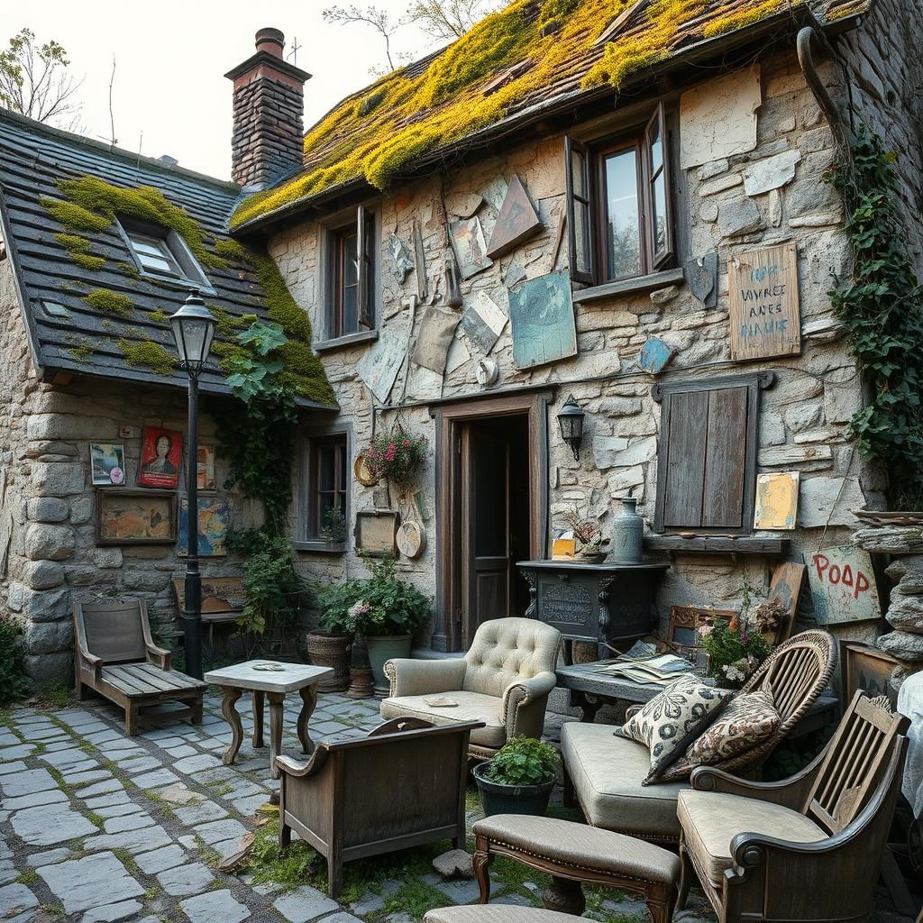 Rustic House in Dadaist Collage Style