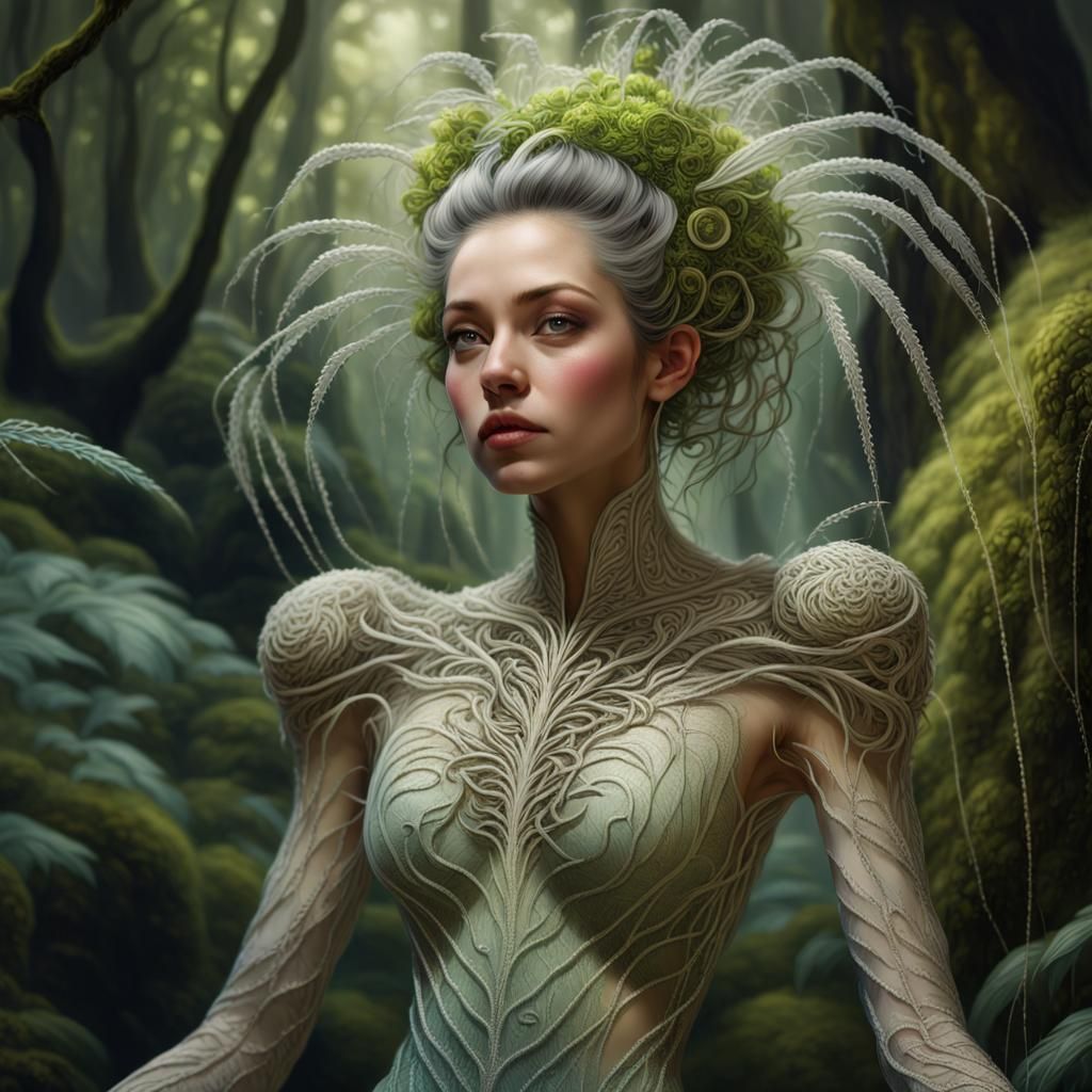 Ornate Figure in Forest of Floating Seeds