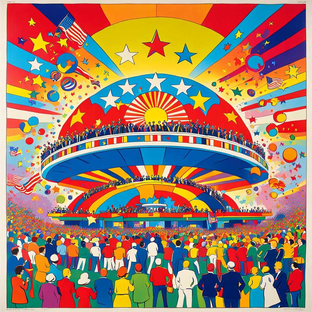 Political Convention in Vibrant Pop Art Style