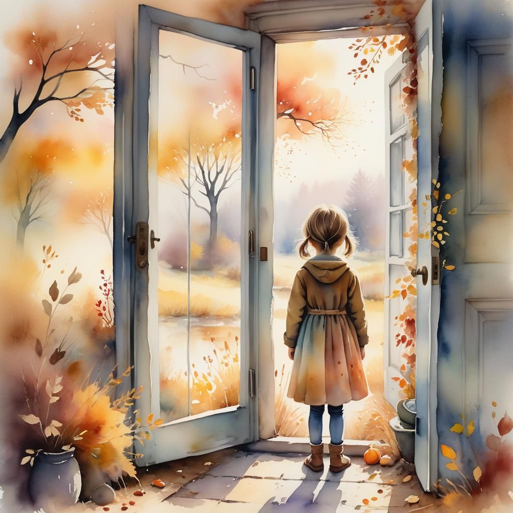 Childhood Memories in Faded Autumn Watercolor
