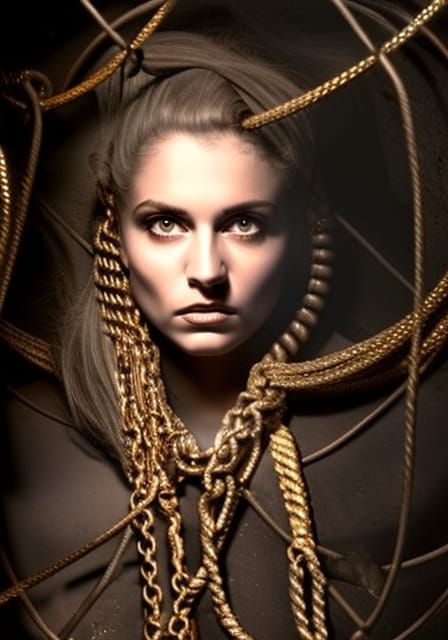 Smoldering Woman in Gold Chains in Jail Cell