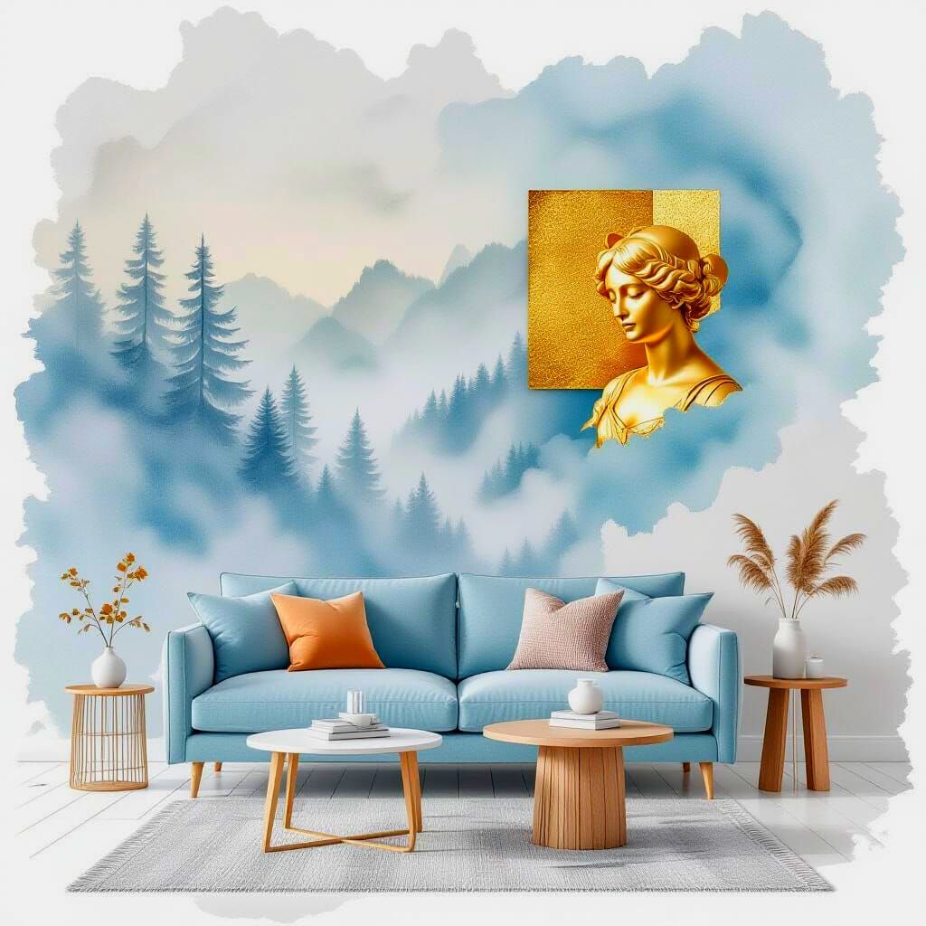 Ethereal Watercolor Collage: Snowy Palette, Foggy Edges