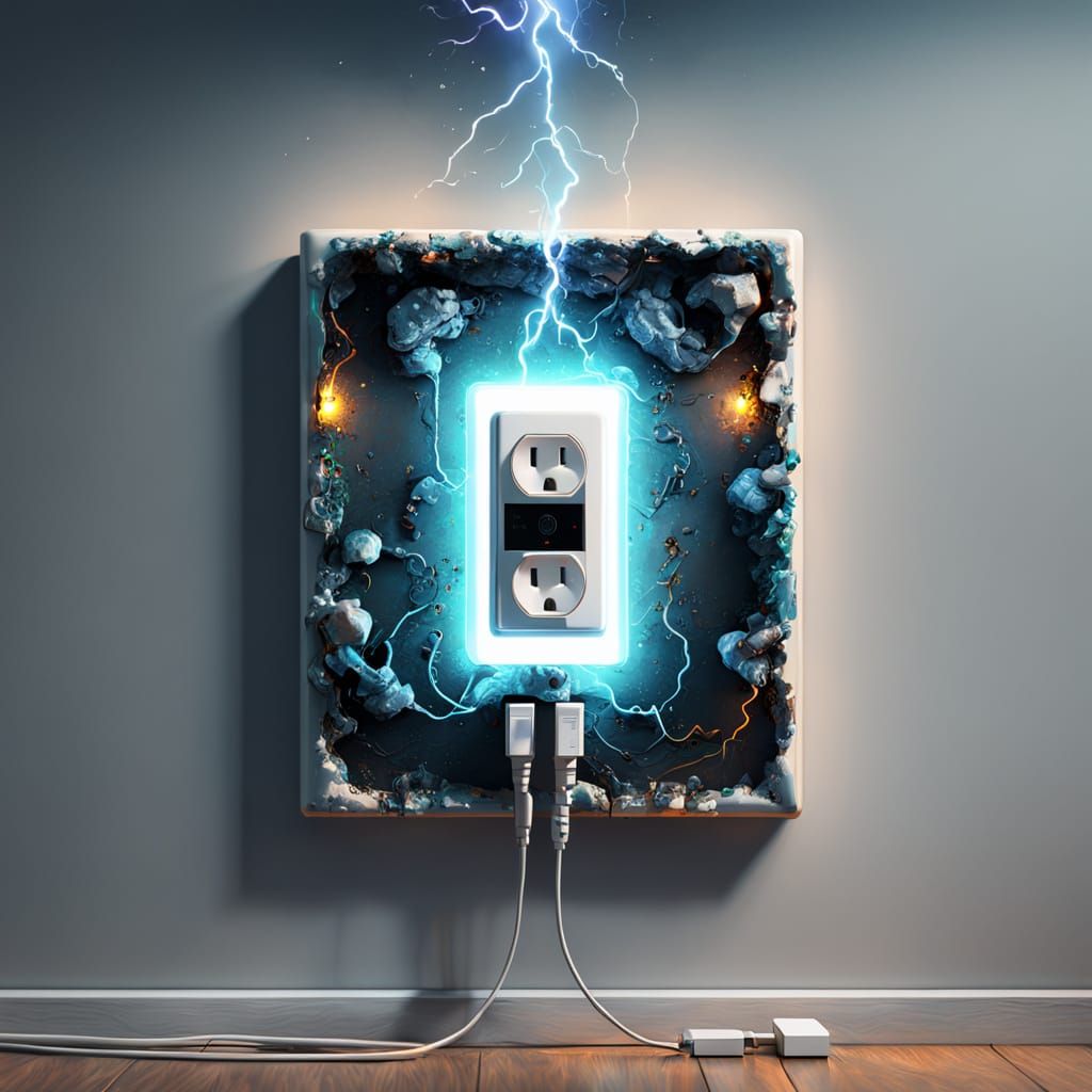 Sparkling Electricity Drifting from Plug Socket in Minimalis...