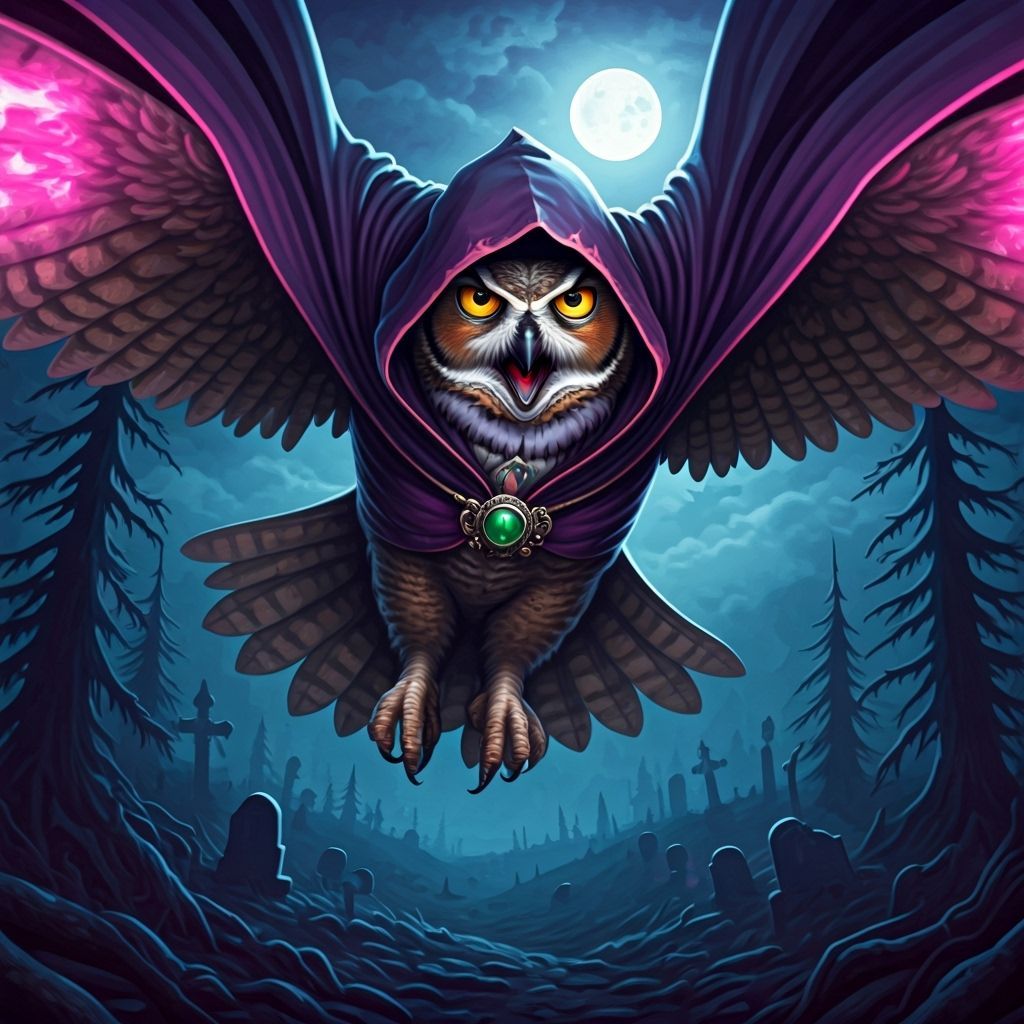Great Horned Owl Warlock in Dark Fantasy Style
