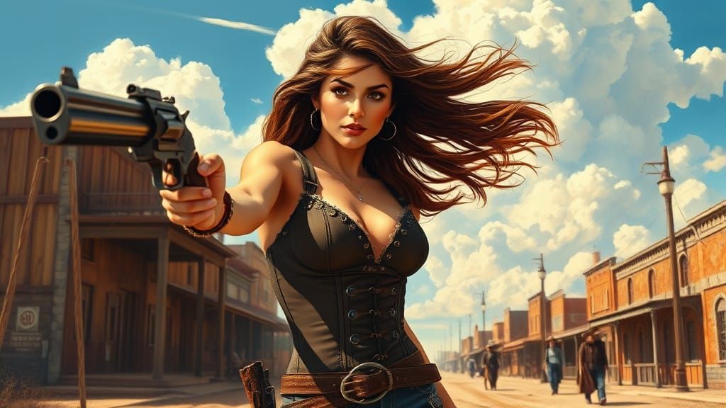 Salma Hayek as a Gunfighter, Oil Painting Style